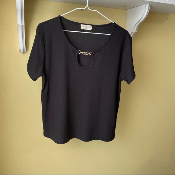 French Pastry Black Short Sleeve Tee with Chain Detail - Picture 1 of 6